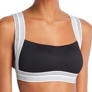 Dolce Vita Womens Ribbed Contrast Trim Swim Top Black XS